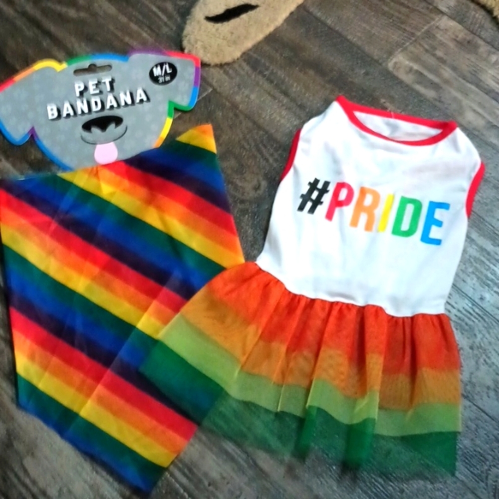PRIDE 2pc Set Pet Bandana and Pet Dress for Feline or Canine